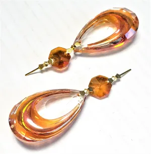 Iridescent Peach & Clear 50mm Teardrop Chandelier Crystal Ornament, Pack of 5