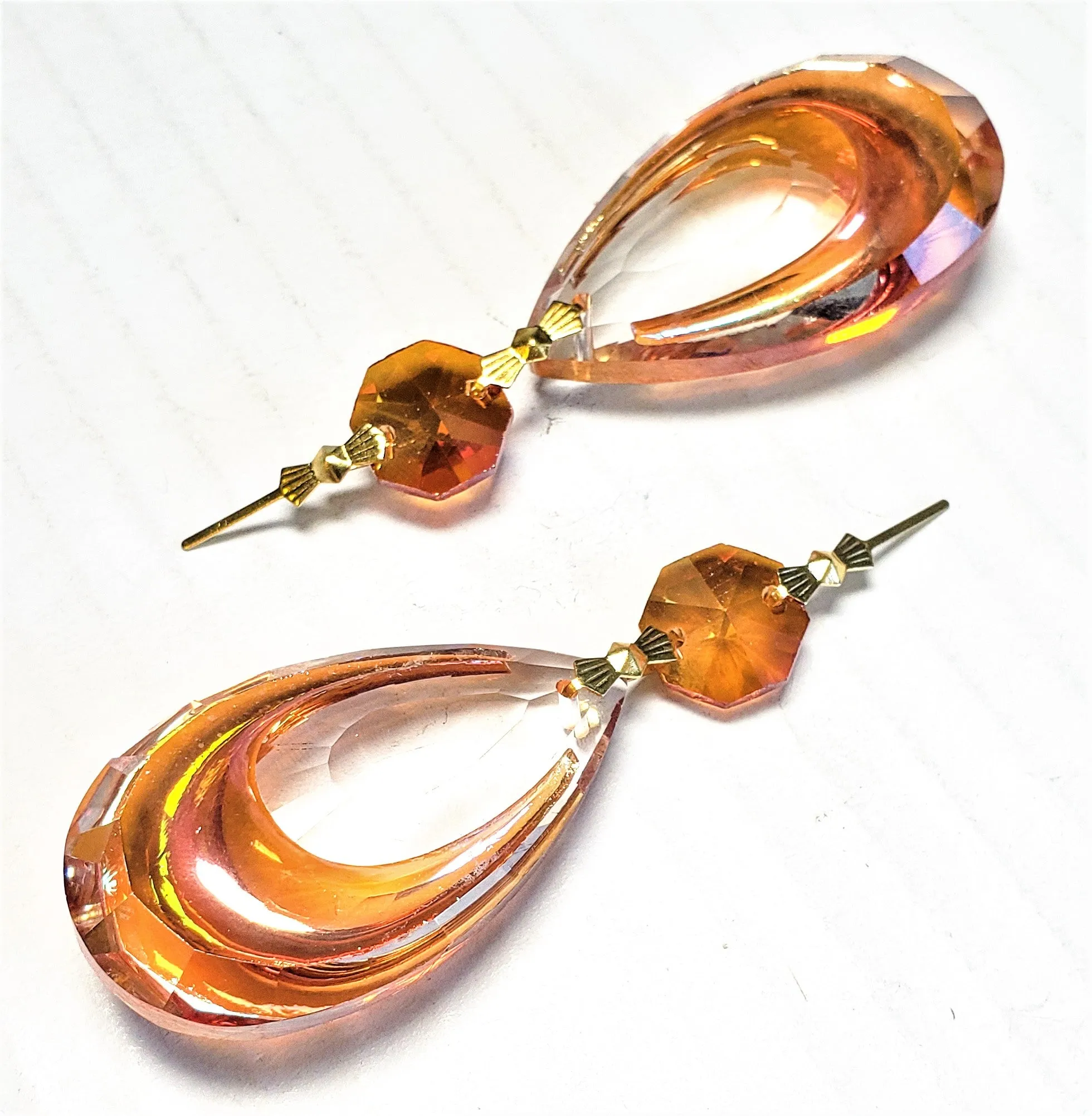 Iridescent Peach & Clear 50mm Teardrop Chandelier Crystal Ornament, Pack of 5