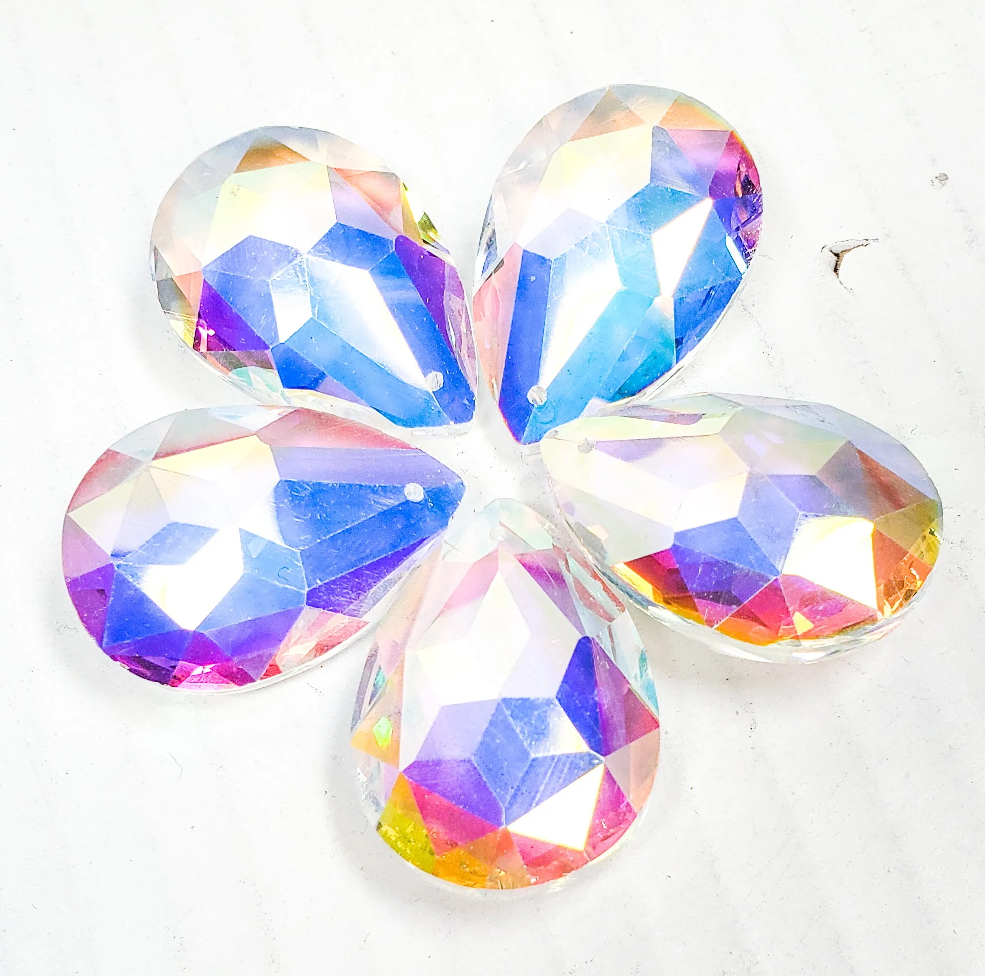 Iridescent Star Faceted Teardrop Chandelier Crystals, 38mm Pack of 5