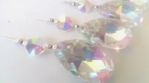 Iridescent AB Teardrop Chandelier Crystals Ornaments, Asfour Lead Crystal #872 Pack of 5