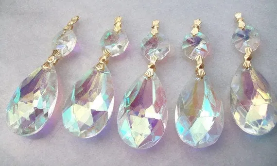 Iridescent AB Teardrop Chandelier Crystals Ornaments, Asfour Lead Crystal #872 Pack of 5