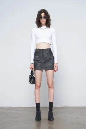Irregular pocket leather skirt