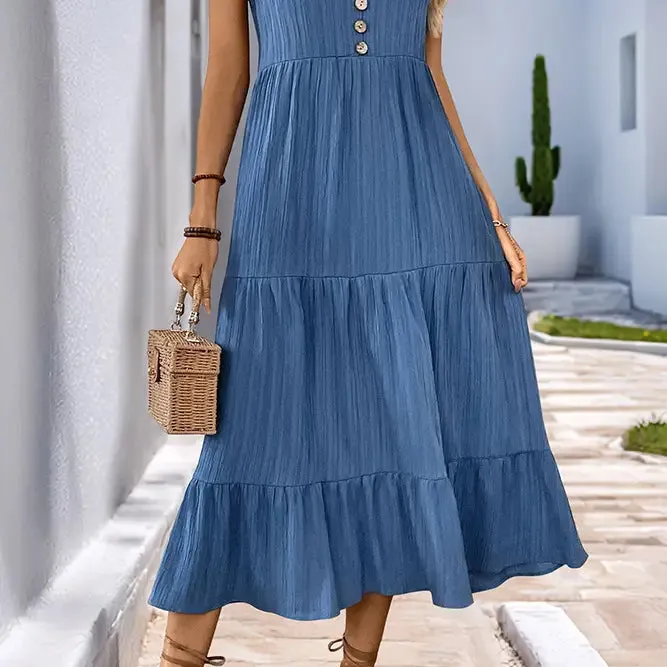 Isla Solid VNeck Textured Dress