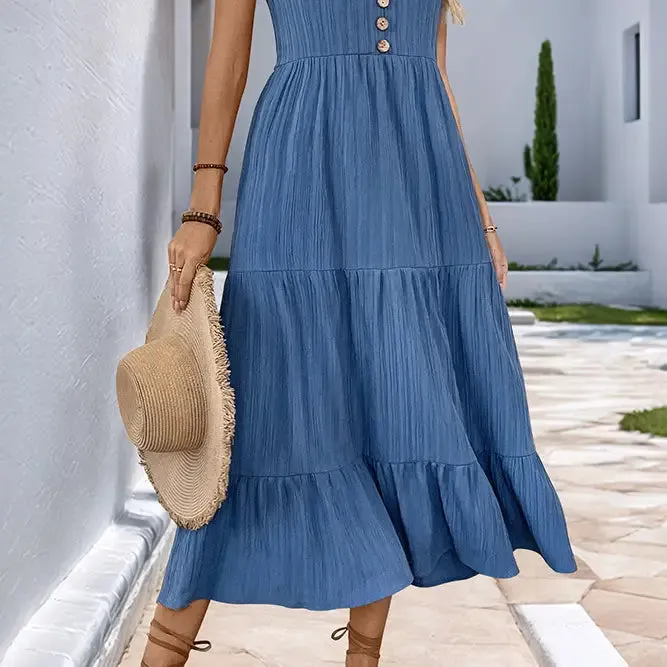 Isla Solid VNeck Textured Dress