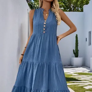 Isla Solid VNeck Textured Dress