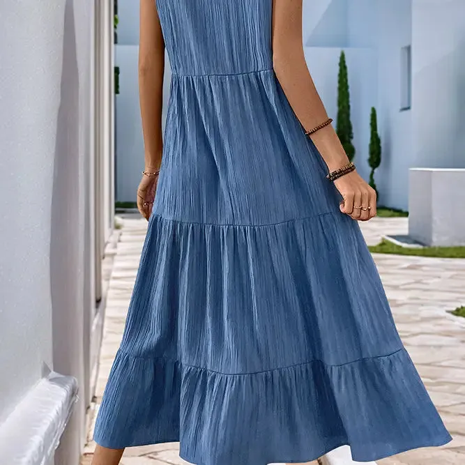 Isla Solid VNeck Textured Dress