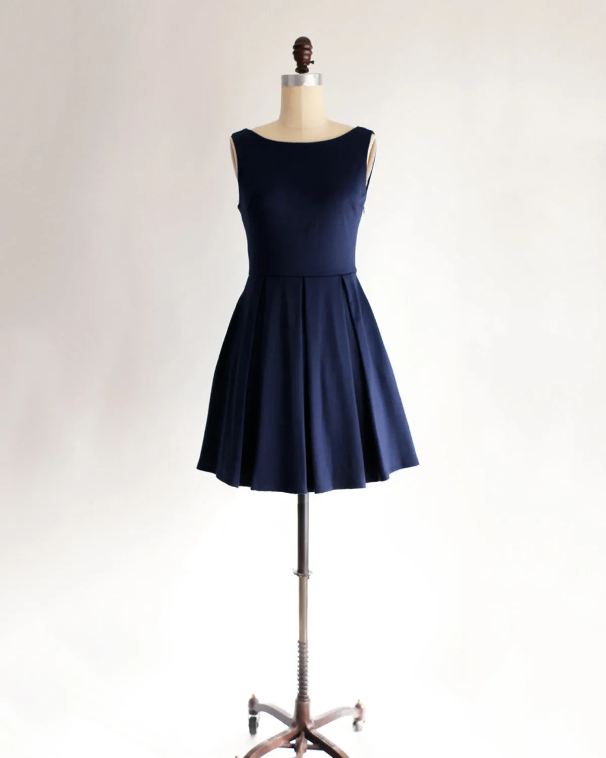 JANUARY | Navy Blue Short Ponte Fit   Flare Dress with Back Bow