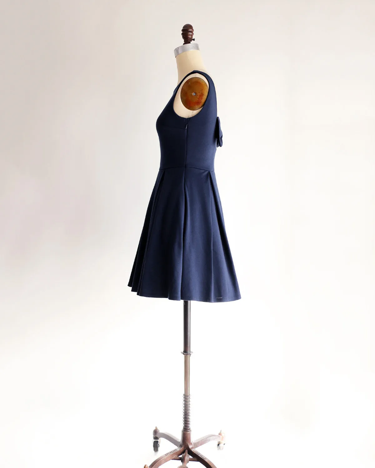 JANUARY | Navy Blue Short Ponte Fit   Flare Dress with Back Bow