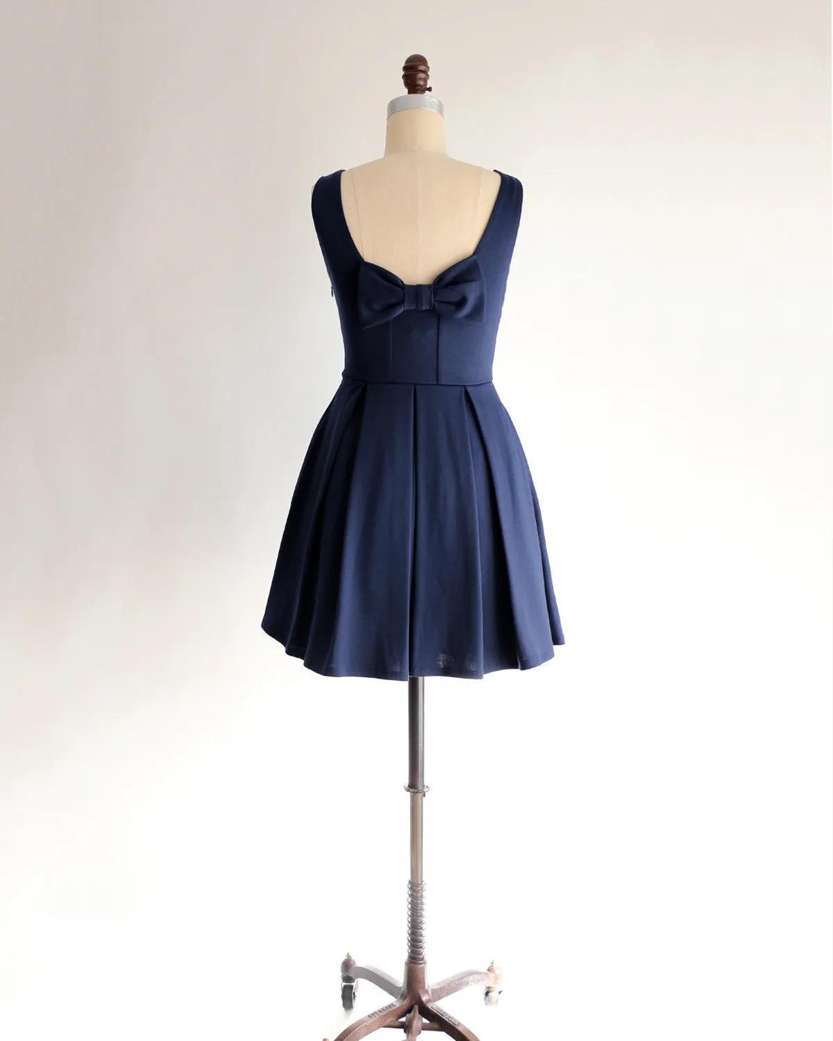 JANUARY | Navy Blue Short Ponte Fit   Flare Dress with Back Bow