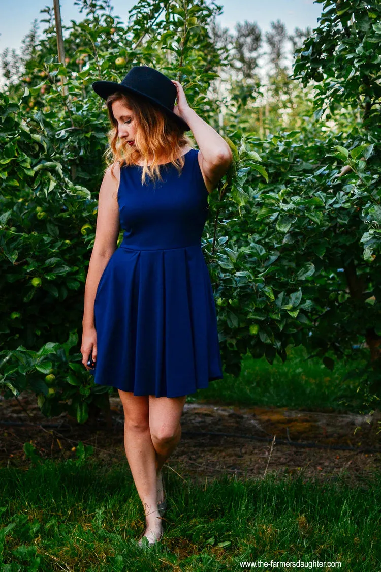 JANUARY | Navy Blue Short Ponte Fit   Flare Dress with Back Bow