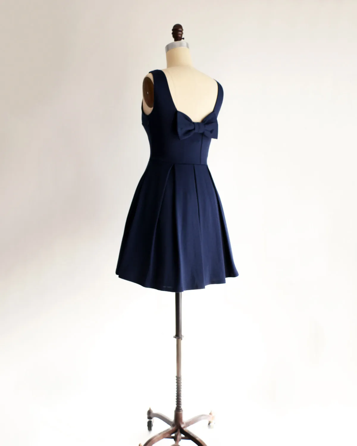 JANUARY | Navy Blue Short Ponte Fit   Flare Dress with Back Bow