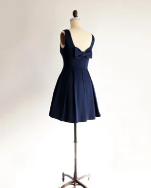 JANUARY | Navy Blue Short Ponte Fit   Flare Dress with Back Bow