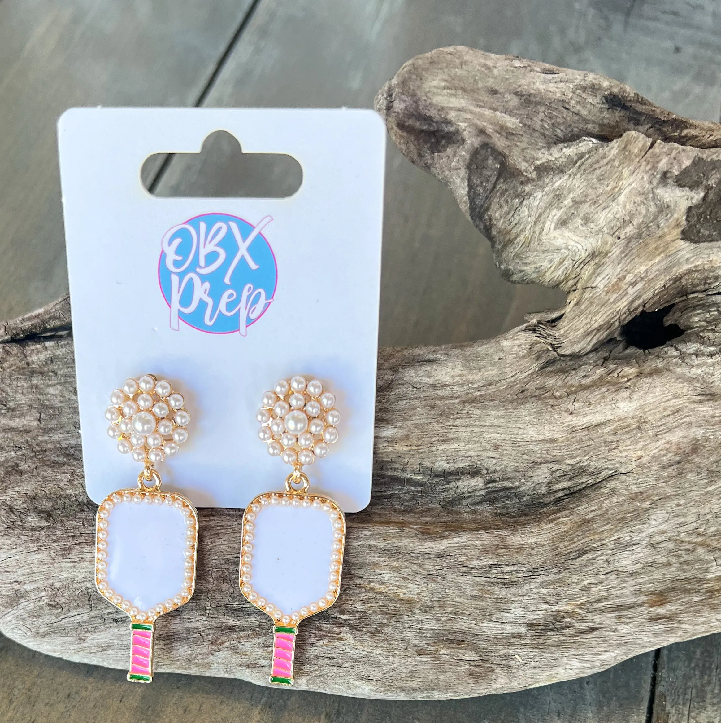 Jenny Pickleball Enamel and Pearl Dangle Earrings.