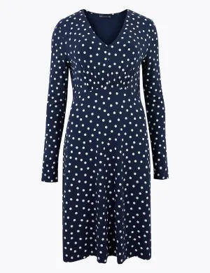 Jersey Polka Dot V-Neck Skater Dress