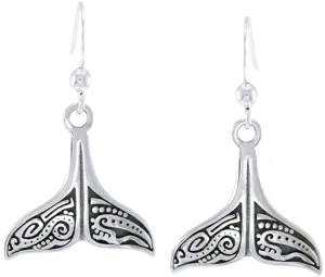 Jewelry Trends Aboriginal Whale Tail Nautical Sterling Silver Dangle Earrings