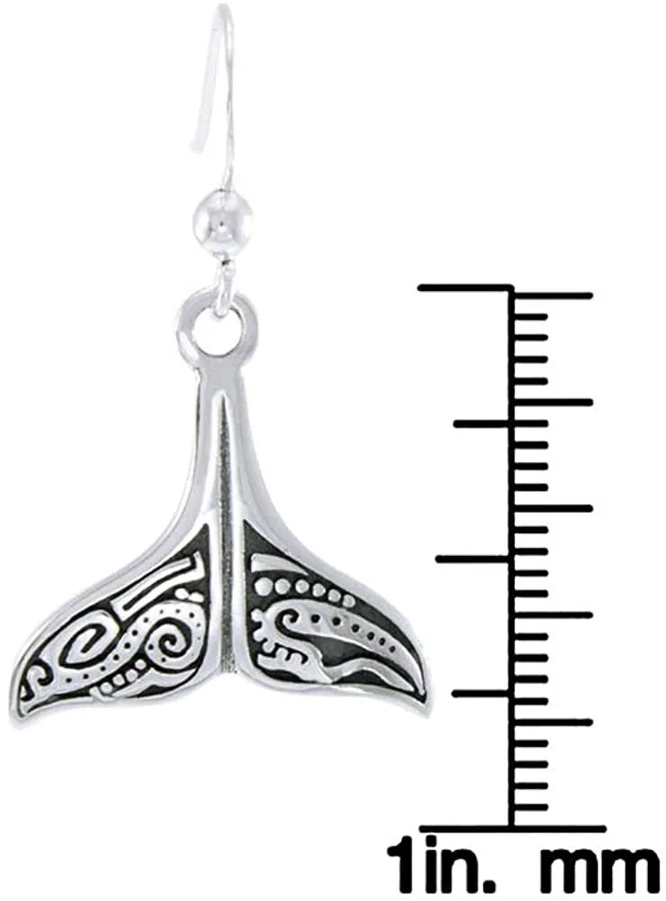 Jewelry Trends Aboriginal Whale Tail Nautical Sterling Silver Dangle Earrings