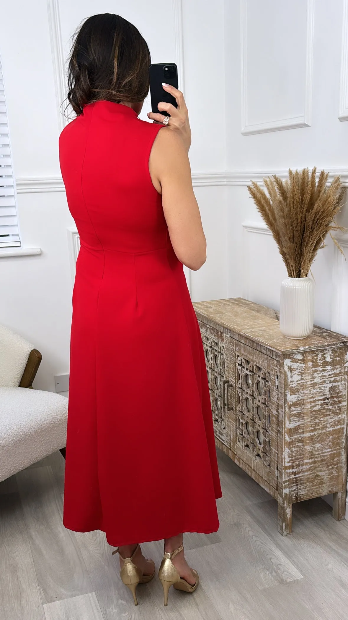 Julie Red Knot Neck Midi Dress