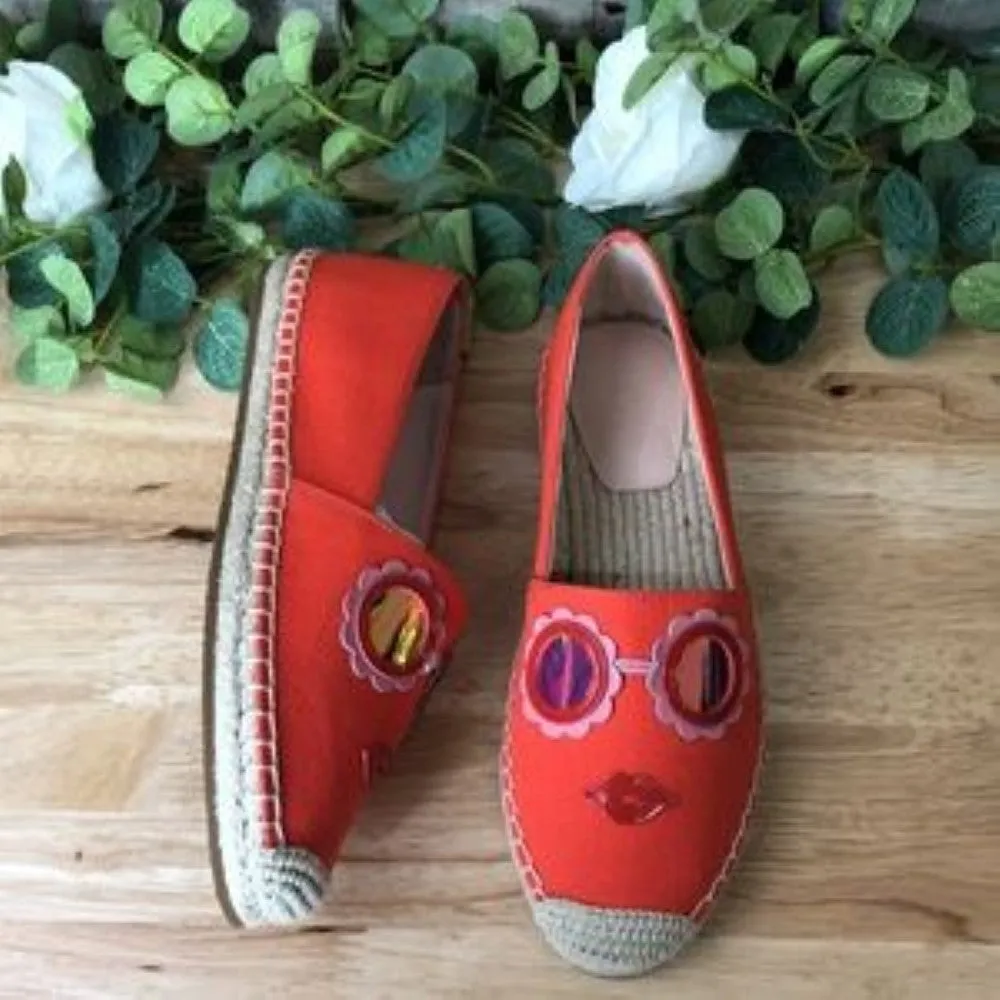 Kate Spade Grenada Glasses Espadrille Flats Orange Size 6