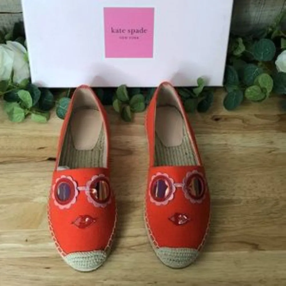 Kate Spade Grenada Glasses Espadrille Flats Orange Size 6