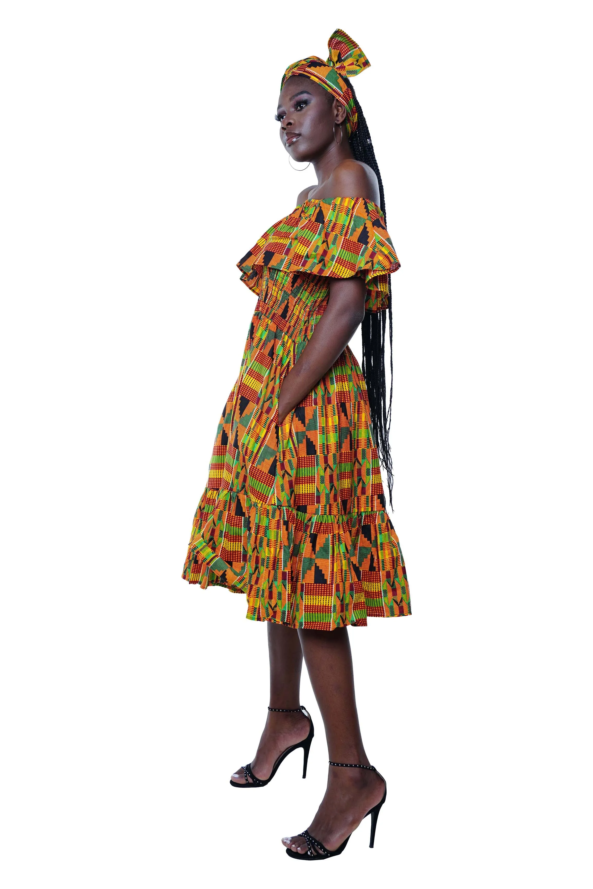 Kente Printed Fit and Flare Dress