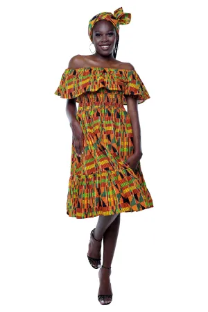 Kente Printed Fit and Flare Dress