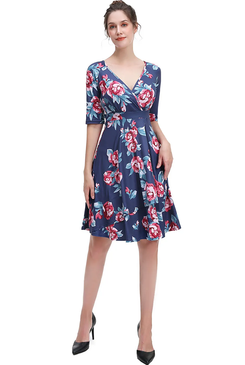 Kimi   Kai Women's "Portia" Floral Print Faux Wrap Midi Dress