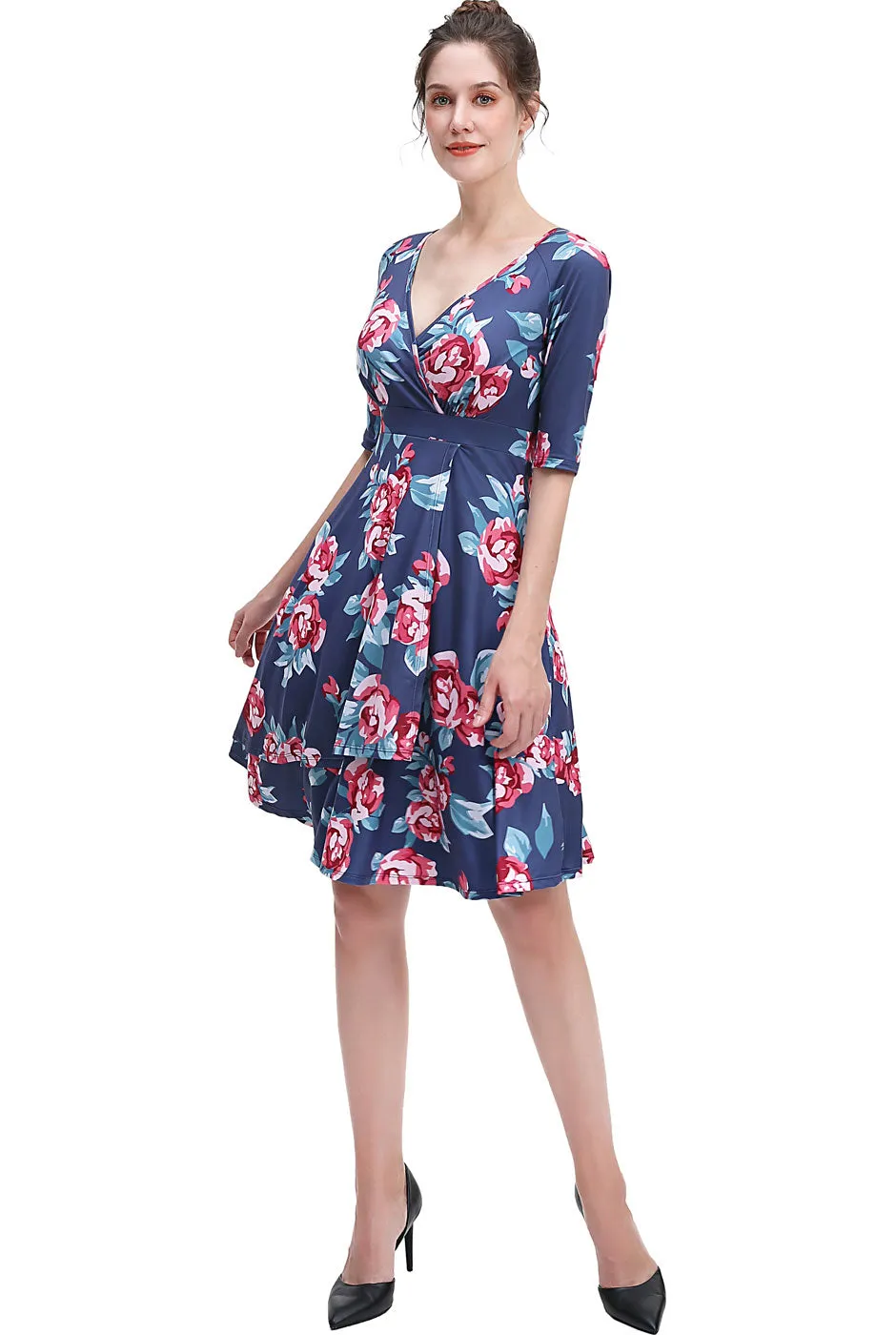 Kimi   Kai Women's "Portia" Floral Print Faux Wrap Midi Dress