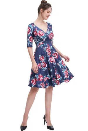 Kimi   Kai Women's "Portia" Floral Print Faux Wrap Midi Dress