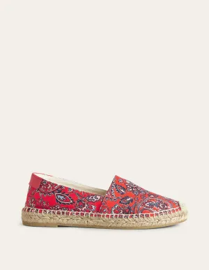 Klassische Espadrilles mit flacher Sohle-Knallrot, Paisleymuster