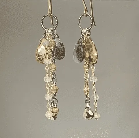 Labradorite Boho Long Gem Dangle Earrings in Mixed Metals