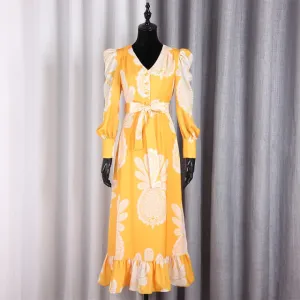 Lace Bowknot Lantern Long Sleeve Ruffle Woman Dress
