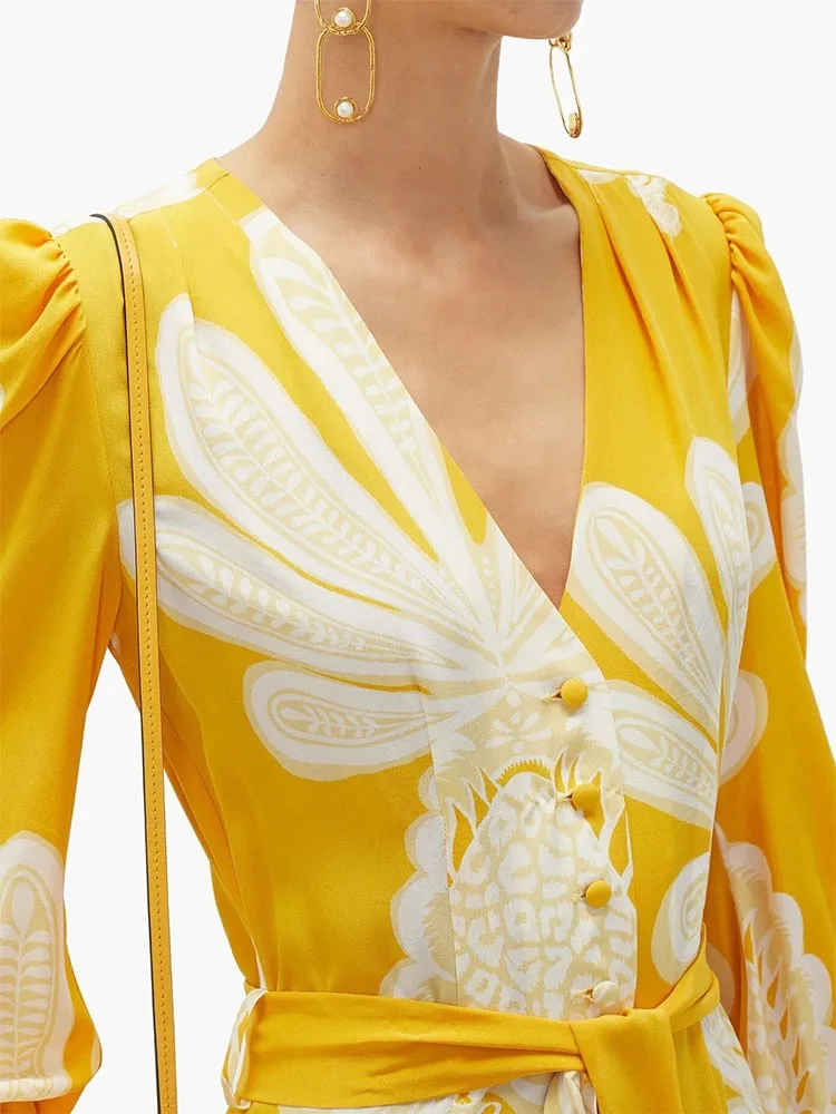 Lace Bowknot Lantern Long Sleeve Ruffle Woman Dress