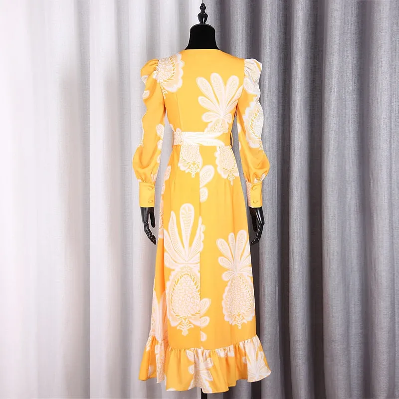 Lace Bowknot Lantern Long Sleeve Ruffle Woman Dress