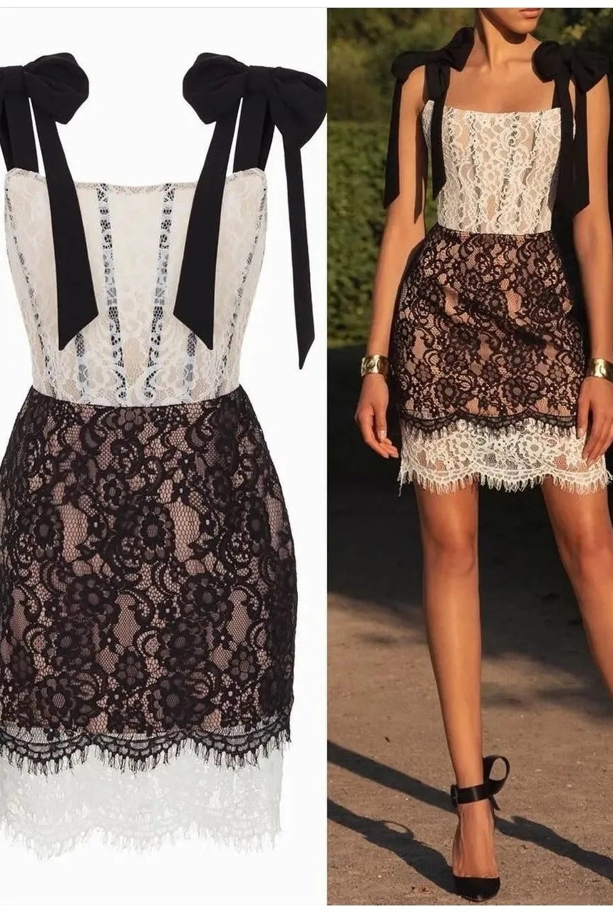 Lace Mini Cocktail Dressses Contrast Color