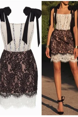 Lace Mini Cocktail Dressses Contrast Color