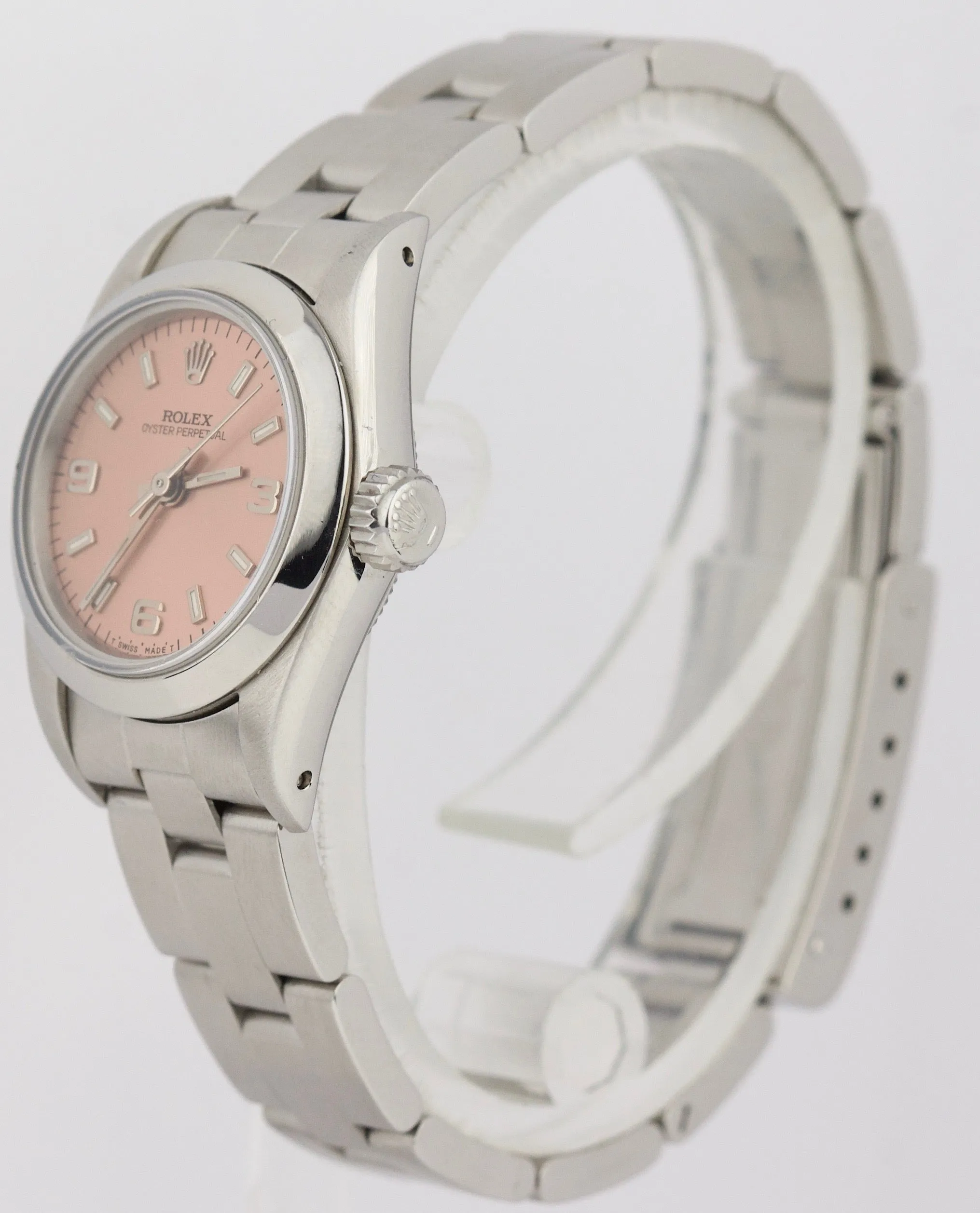 Ladies Rolex Oyster Perpetual 24mm Salmon Arabic 67180 Stainless Oyster Watch