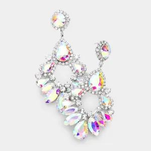 Large AB Crystal Teardrop Chandelier Earrings on Silver | 459596