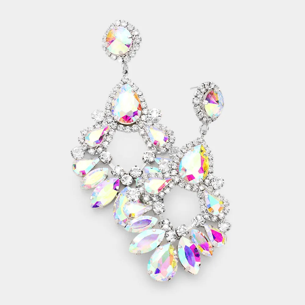 Large AB Crystal Teardrop Chandelier Earrings on Silver | 459596