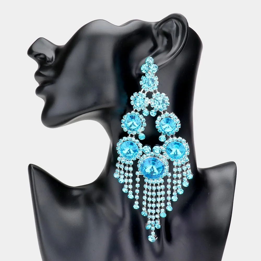 Large Aqua Crystal Chandelier Earrings | 530469