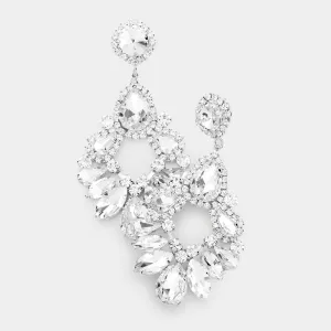 Large Clear Crystal Teardrop Chandelier Earrings on Silver | 459595
