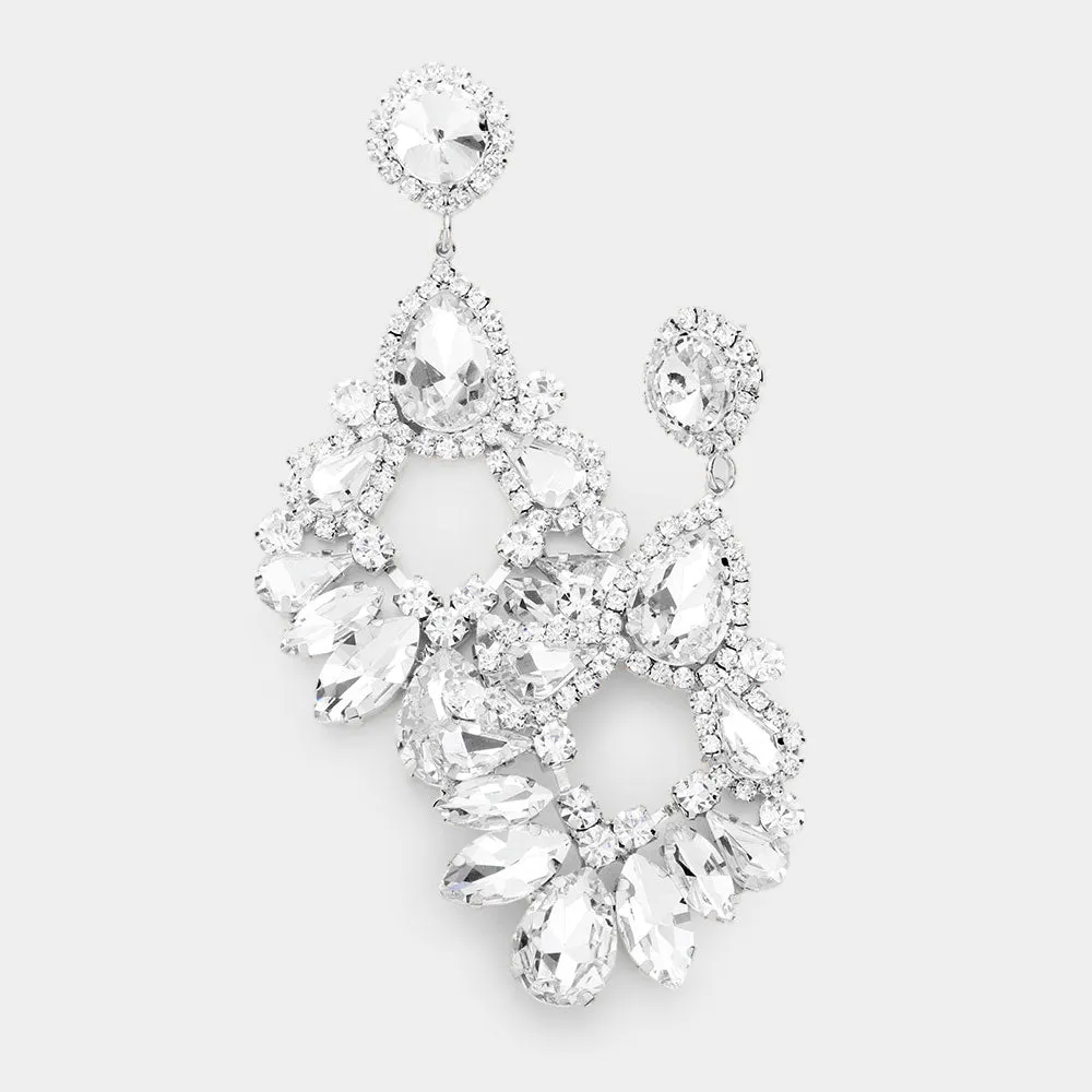 Large Clear Crystal Teardrop Chandelier Earrings on Silver | 459595