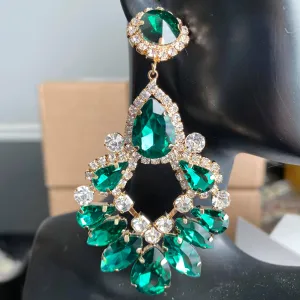 Large Emerald Crystal Teardrop Chandelier Earrings | 459585