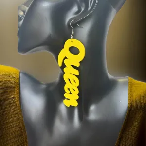 Large Wooden QUEEN Dangle Earrings