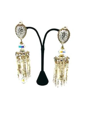 Larry Vrba Massive Rhinestone and Pearl Chandelier Earrings