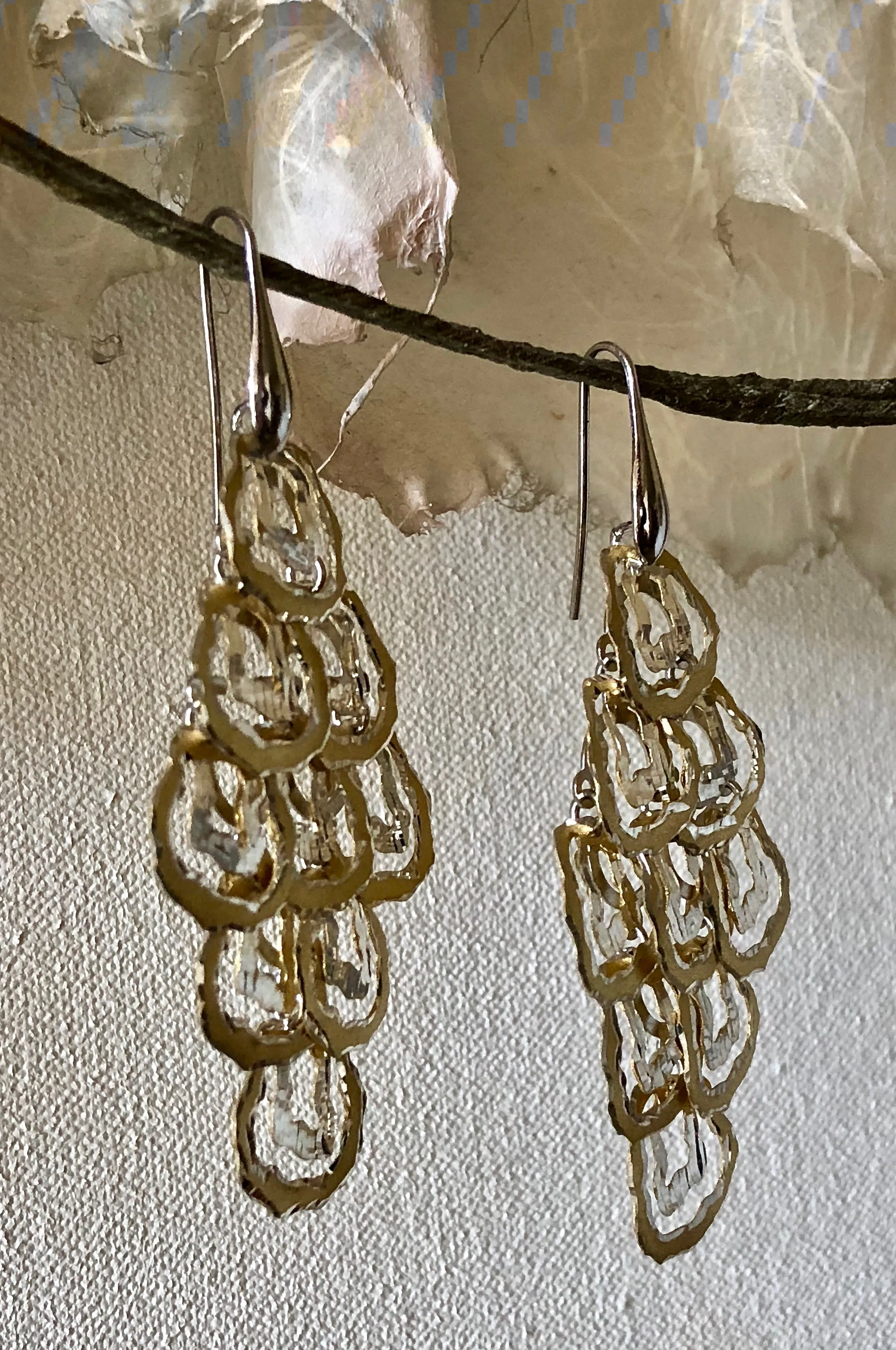 Laser-Cut Duo-tone Sterling Silver Exotic Leopard Spot Motif Chandelier Earrings from Italy