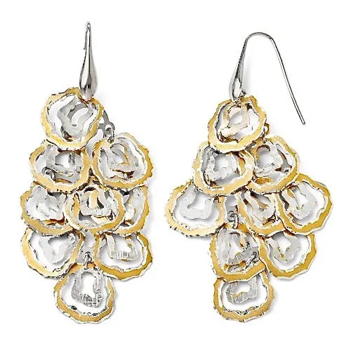 Laser-Cut Duo-tone Sterling Silver Exotic Leopard Spot Motif Chandelier Earrings from Italy