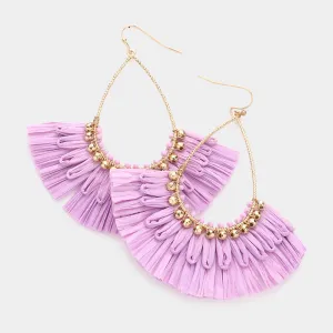 Lavender Dangle Raffia Fan Fun Fashion Earrings | Headshot Earrings |  593727