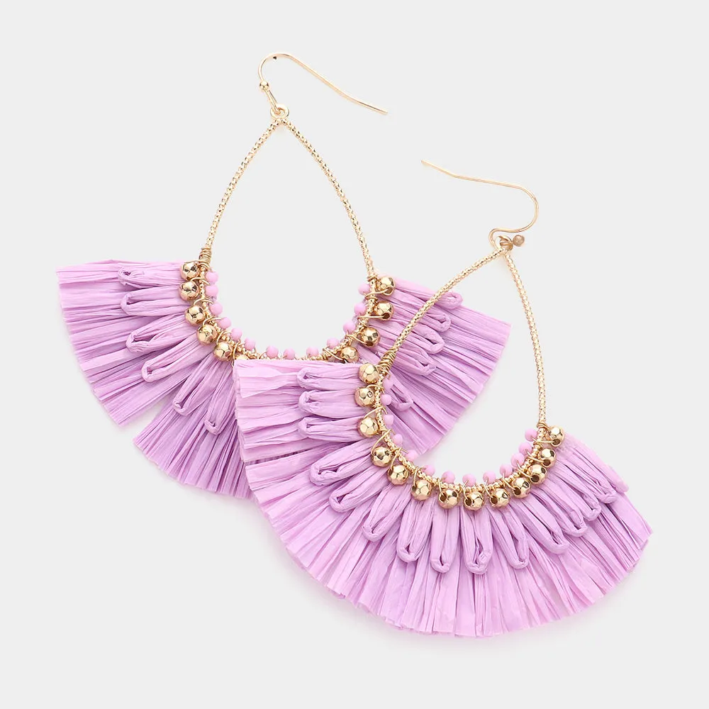 Lavender Dangle Raffia Fan Fun Fashion Earrings | Headshot Earrings |  593727