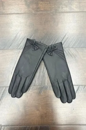 Leather Gloves with Bow Detail