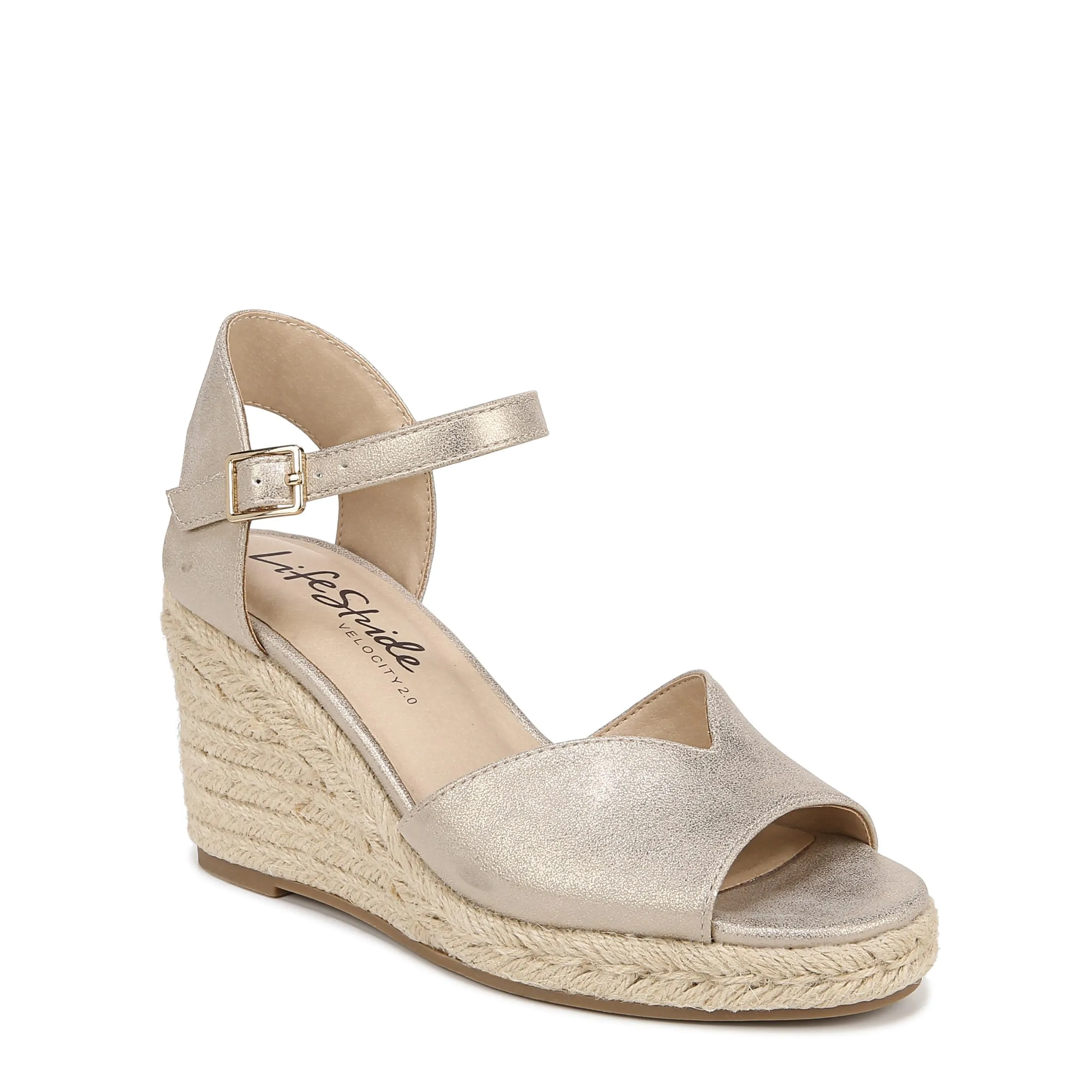 LifeStride Womens Tess Wedge Espadrille Sandals Platino Gold 8.5 M